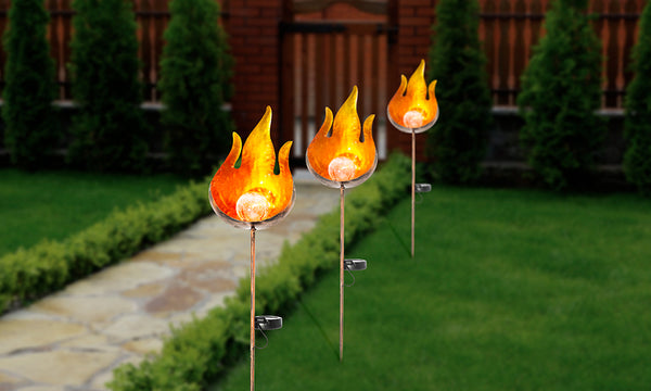 GloBrite Outdoor Flame Solar Lights Garden Crackle Glass Globe Stake Lights UK 