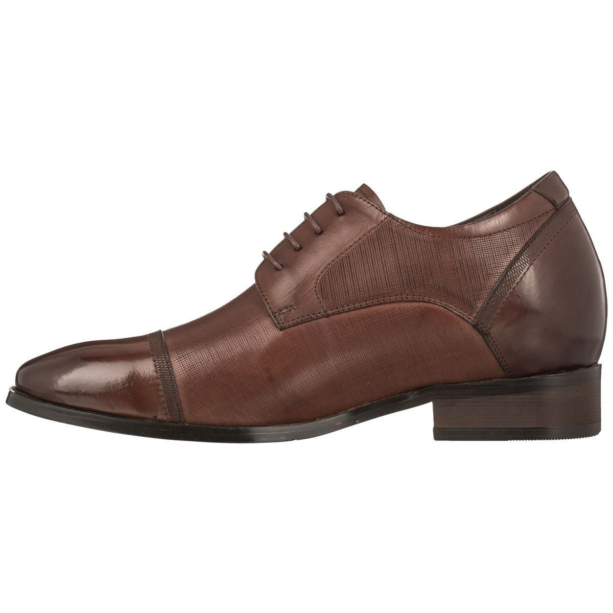 CALTO Y40551-3.2 Inches Elevator Height Increase Cap Toe Brown Lace Up Oxford 