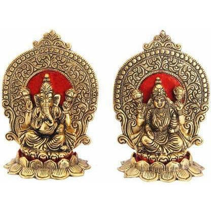 4.5 Inch Laxmi Ganesh Mandir- Brass Plated Especially for Diwali Puja and Gift Purpose Hashcart