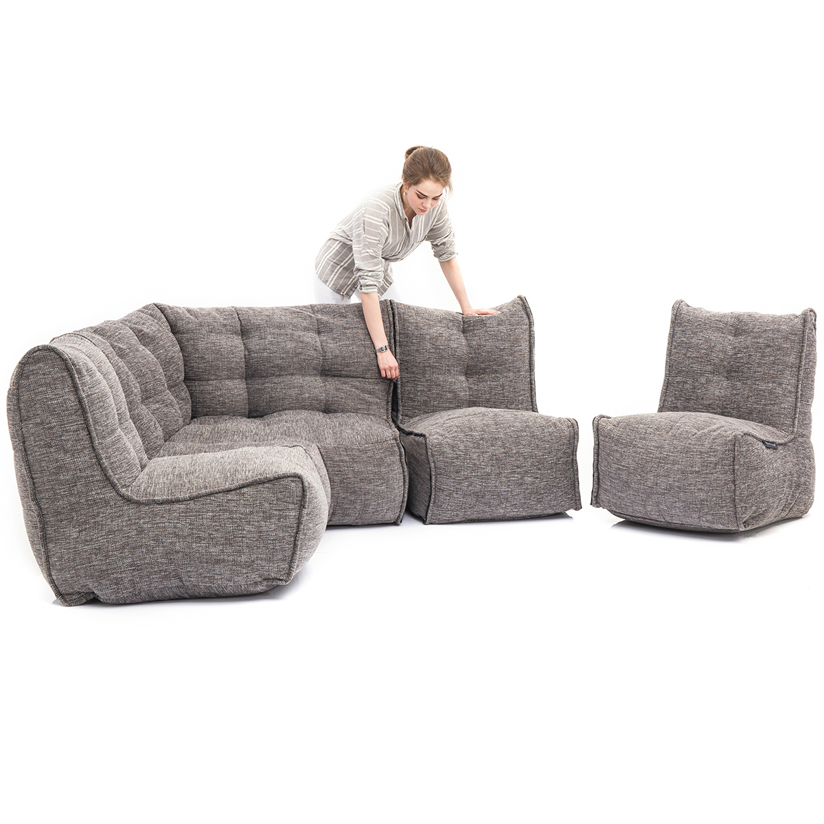 Easily unzip MODULAR bean bag sofas (MOD 4 L Sofa configuration in Luscious Grey)