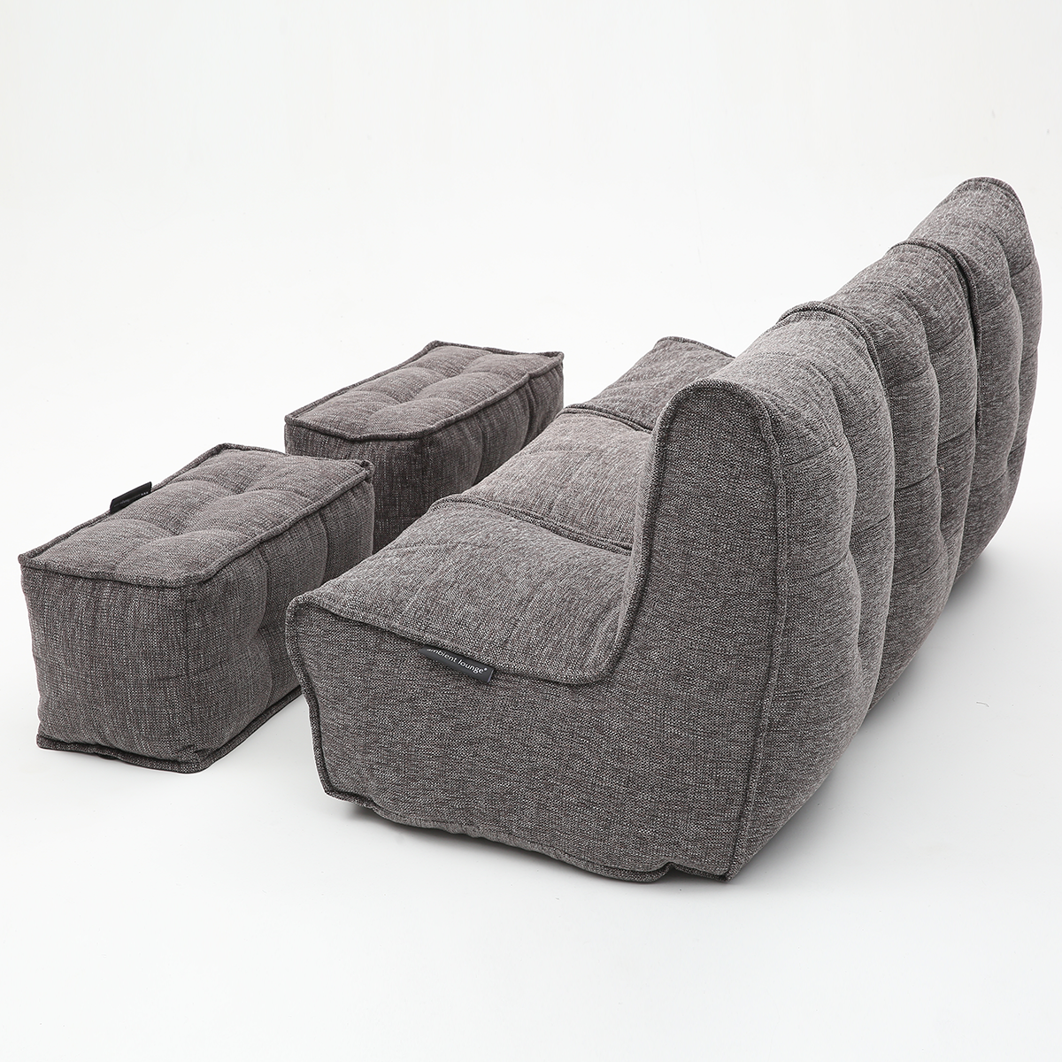 Rear view of MOD 3 Movie Couch and Twin Ottoman in Luscious Grey