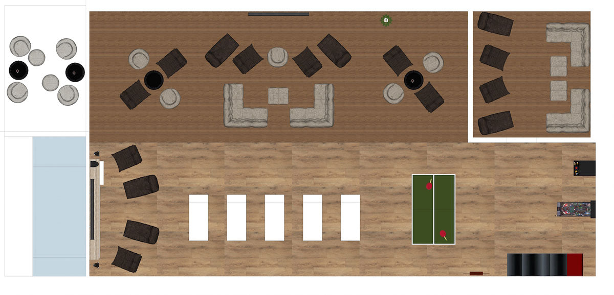 Floor plan: Bean bag sofas in England team hotel in Russia