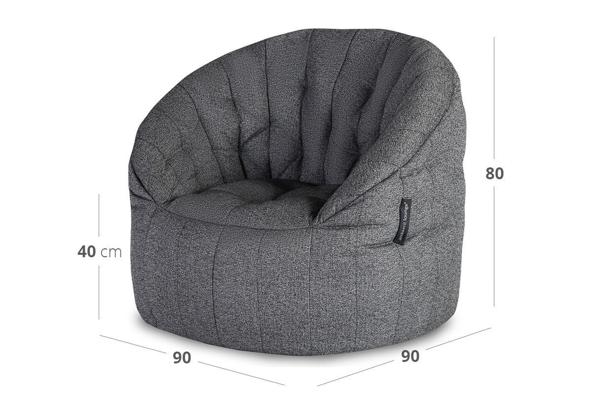 Butterfly Sofa Bean Bag in Titanium Weave (In/Outdoor) Dimensions