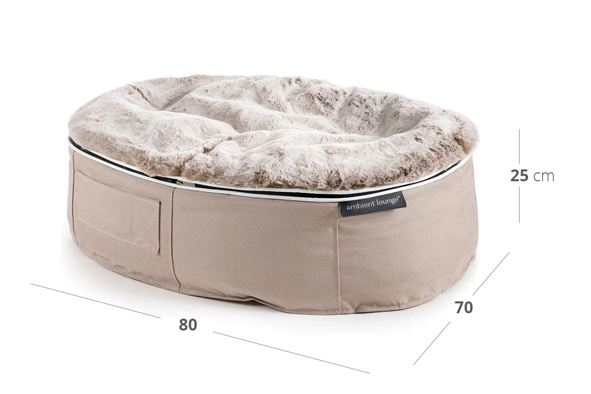 Pet Lounge Dog Bed in Cappuccino - Faux Fur - Medium (In/Outdoor) Dimensions