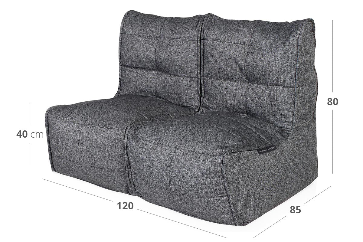 Twin Couch Bean Bag in Titanium Weave (In/Outdoor) Dimensions