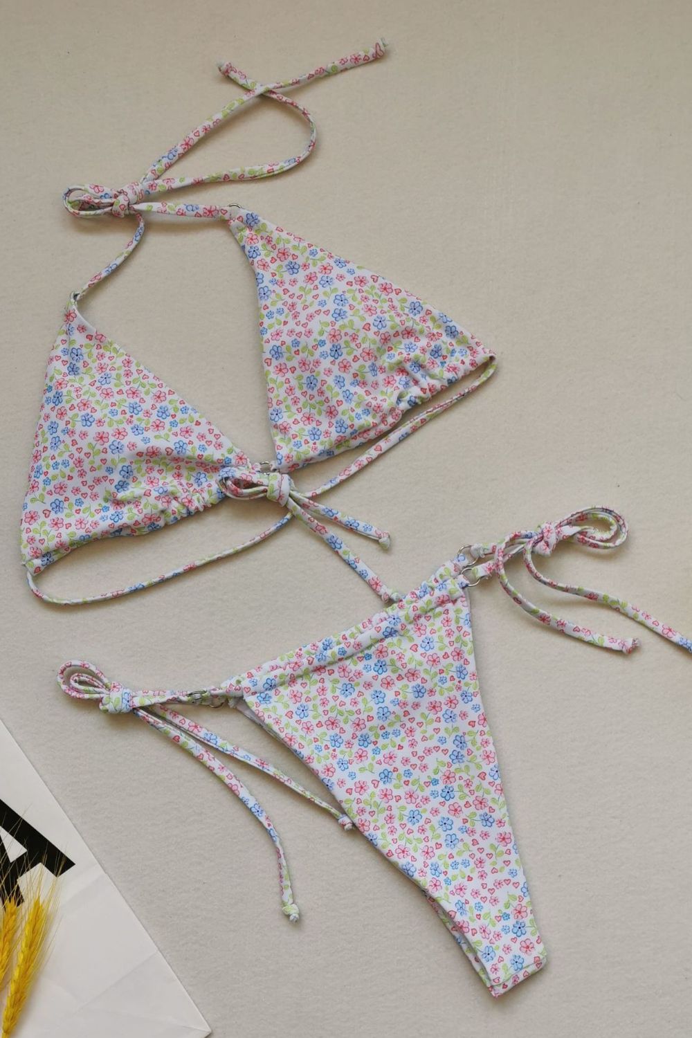 Side Tie Halter Neck Backless Bikini Set