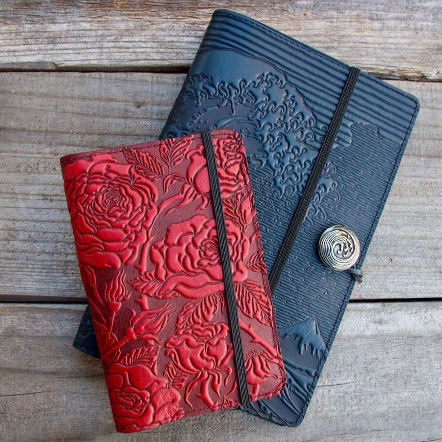Hokusai Wave and Wild Rose Leather Notebook covers