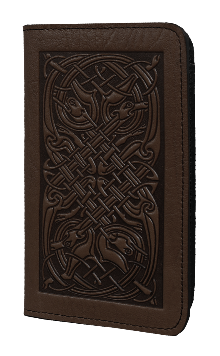 ecolemamie Small Leather Smartphone Wallet, Celtic Hounds in Wine
