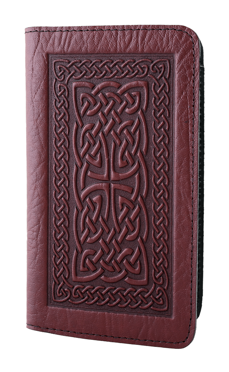 ecolemamie Small Leather Smartphone Wallet, Celtic Braid in Green