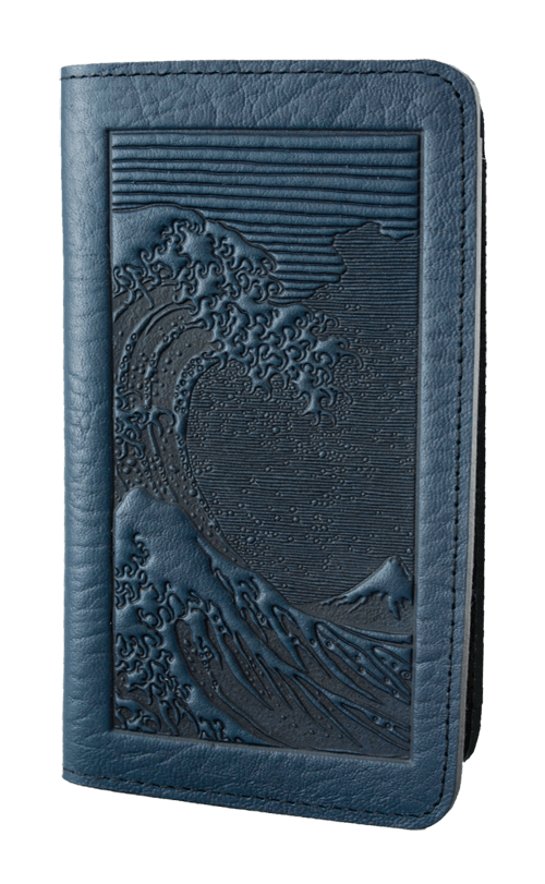 ecolemamie Small ecolemamie Small Leather Smartphone Wallet Case, Hokusai Wave in Navy