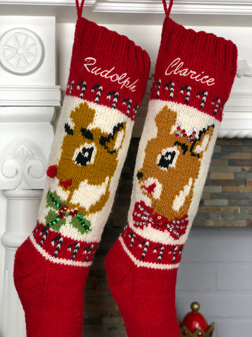 Rudolph Clarice Hand Knit Christmas Stockings