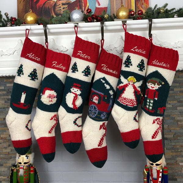 Hand knit personalized Christmas stockings