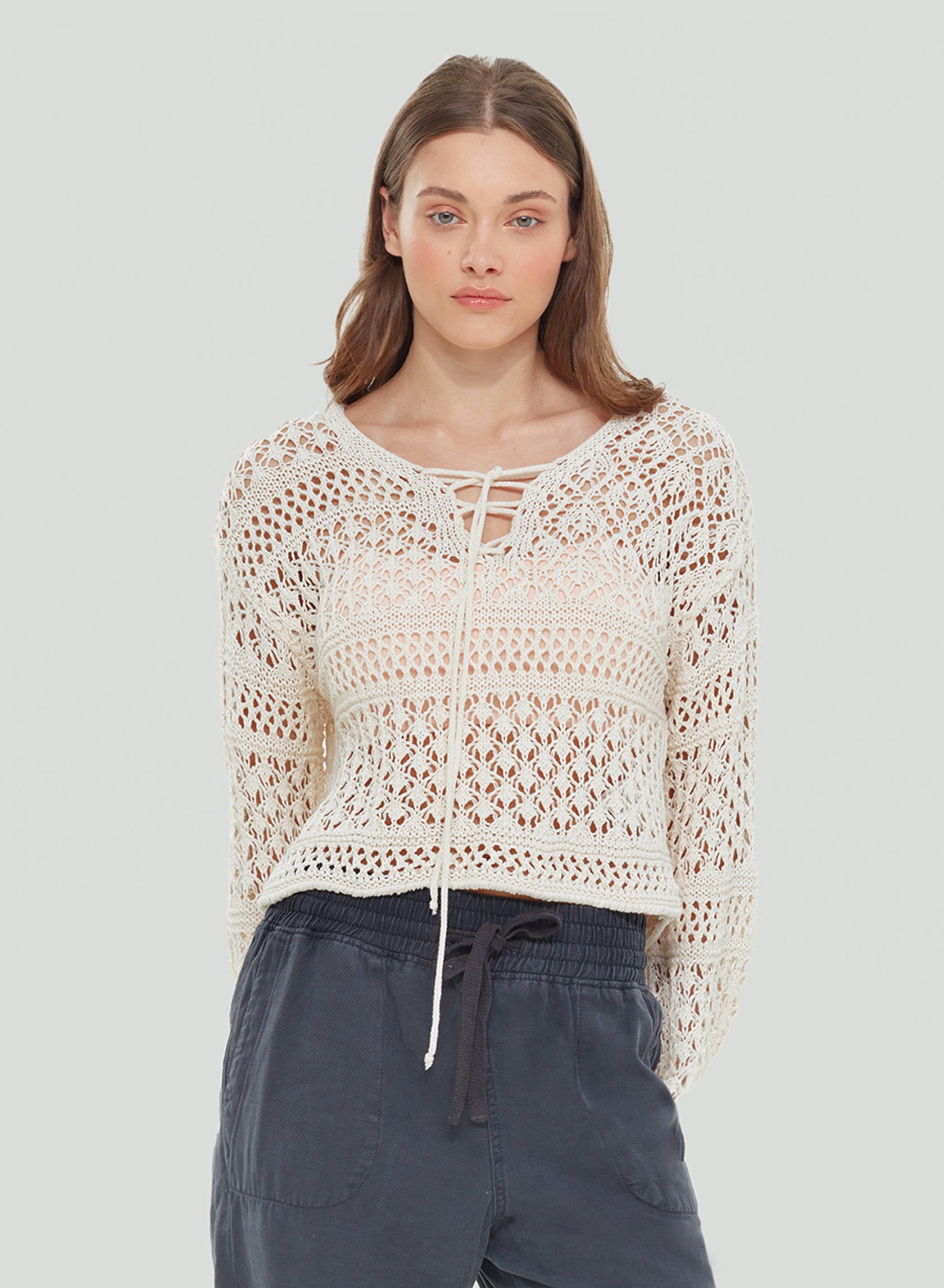 Lace Up Crochet Sweater // Off White