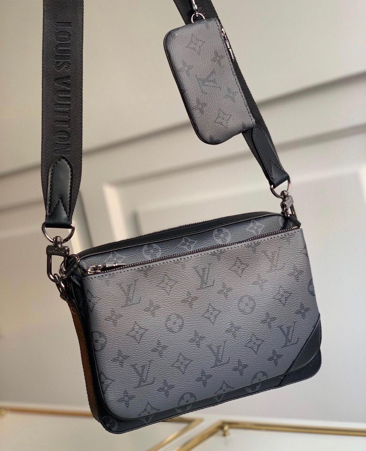 LV x YK Trio Messenger Bag - Luxury Monogram Eclipse Grey