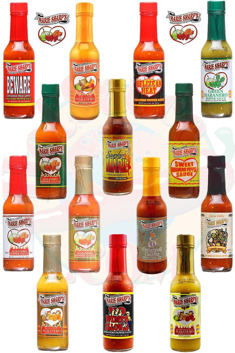 Marie Sharps Hot Sauce Collection 12 Bottles Caribbean Spice Belize