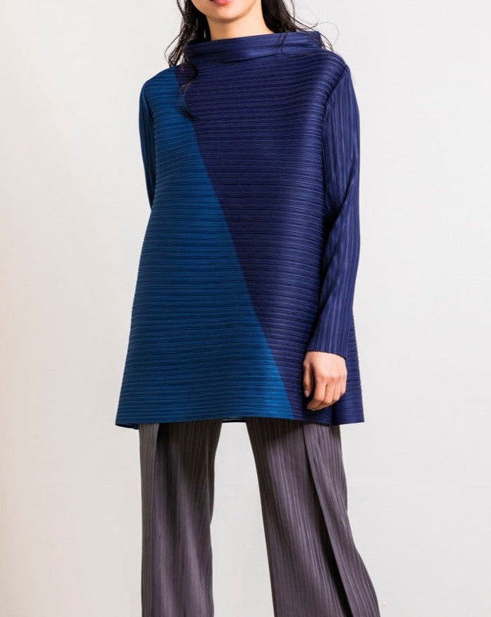 PLEATS PLEASE ISSEY MIYAKE 配色プリーツニットトップス-