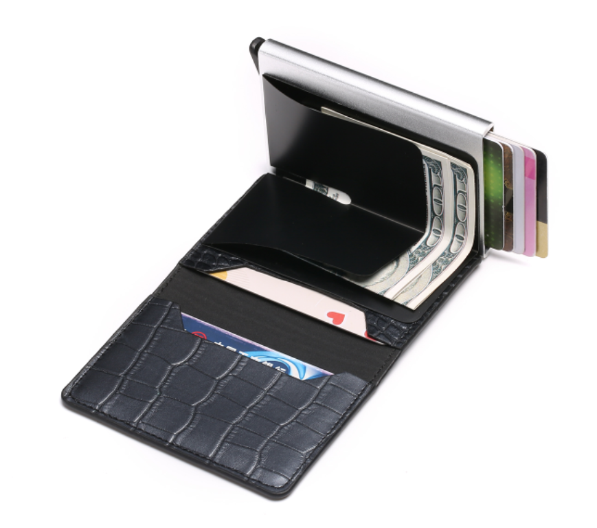 Avec bouton café Mini porte-cartes portable Porte-cartes de crédit en cuir 