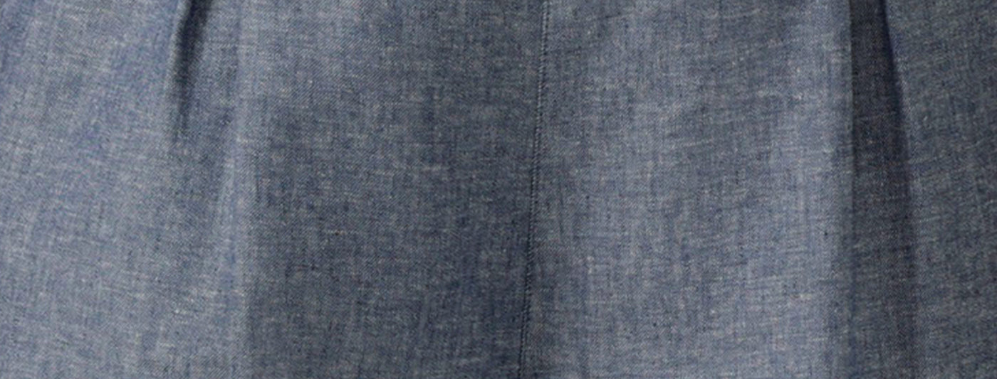 A swatch of Australian-made clothing brand, Leina and Fleur's Chambray fabric used for soft tailoring and work wear pants and jackets.