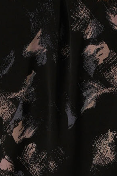 swatch of printed black jersey fabric used by Australian and New Zealand women's clothing label, L&F to make a range of women's work tops.