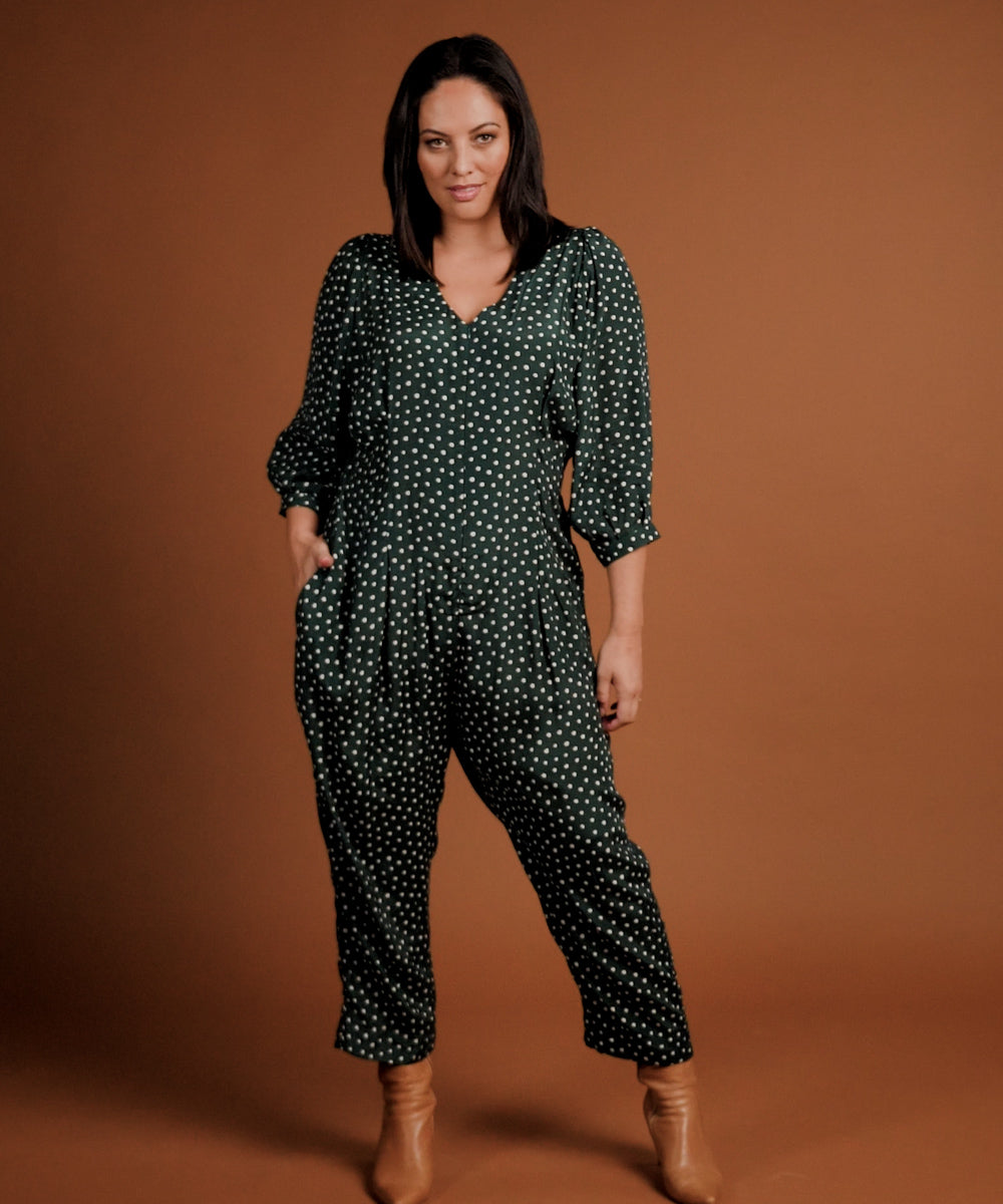 relaxed fit jumpsuit with a cropped length