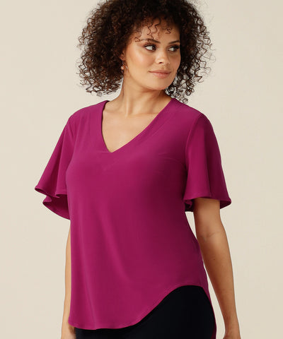 comfortable tailored top with flutter sleeves