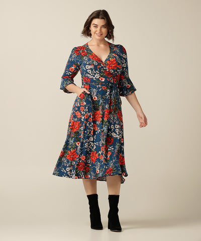 Wrap dress with romantic fluted sleeves