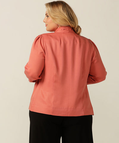 Tailored blazer with turn-back cuffs made from breathable, natural, eco-friendly fibres. Made in Australia for petite to plus size women.