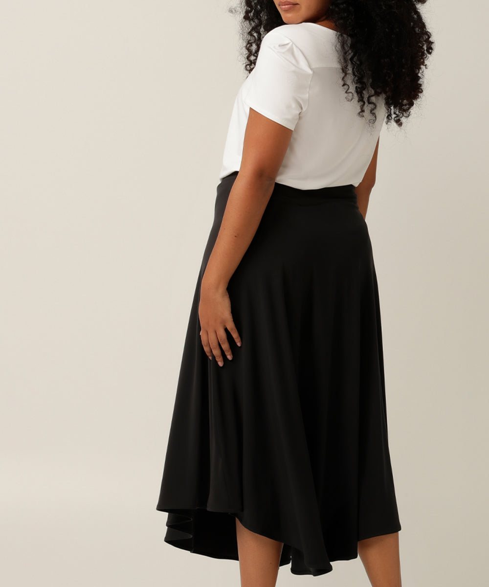 a comfortable stretch jersey maxi skirt with asymmetric hem, the Germain Skirt is perfect for work or weekend and your travel wardrobe. Made in Australia in petite to plus sizes.