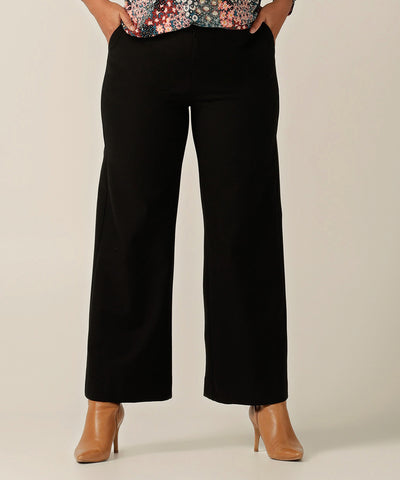 tailored navy wide leg pant with front zip 