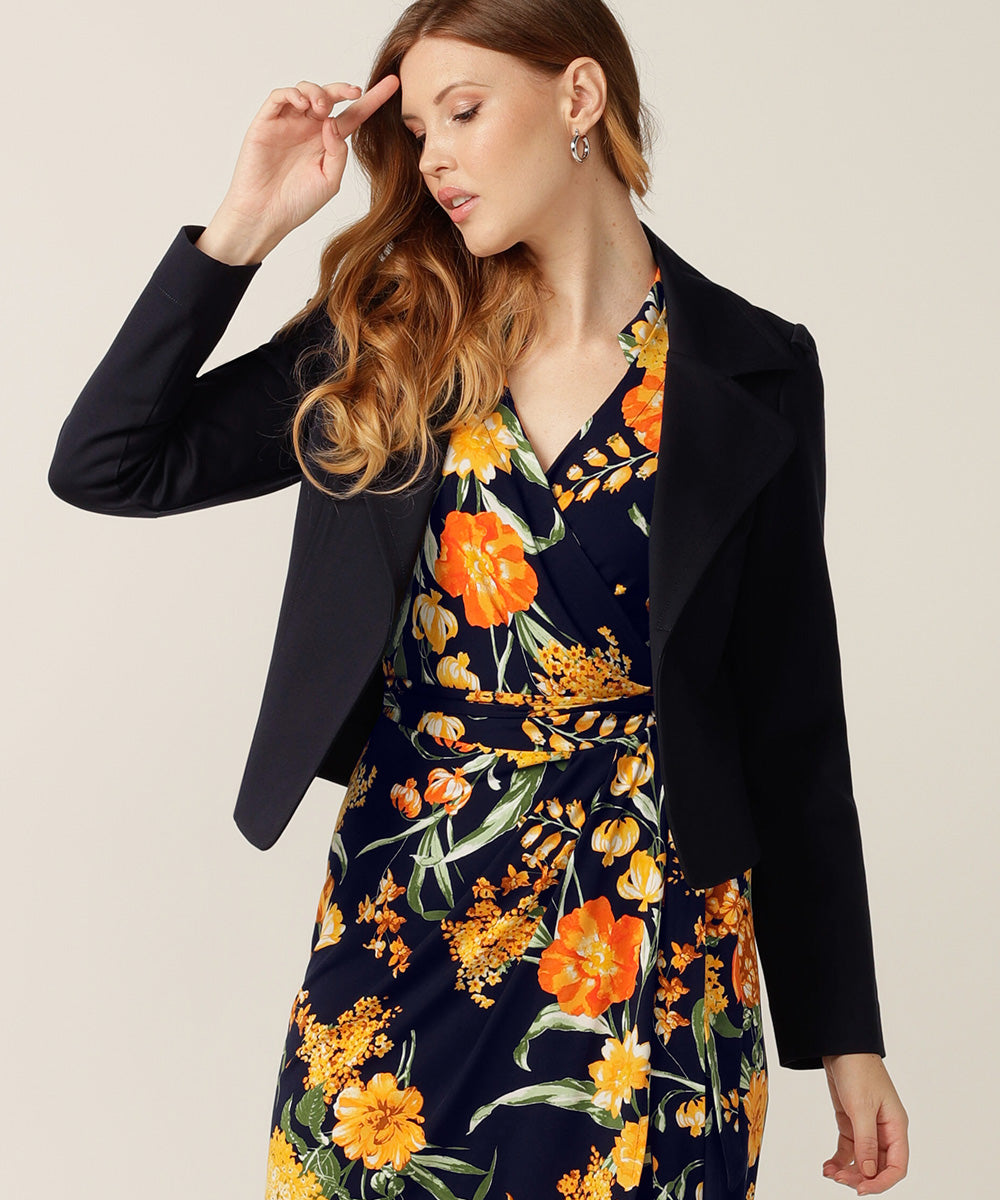 wrap dress with modern tailored collar detail