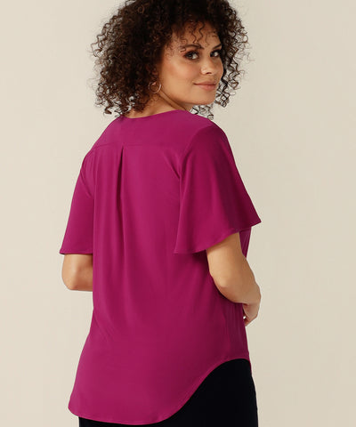 comfortable tailored top with flutter sleeves