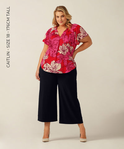 relaxed summer top with flutter sleeves and thin neck-ties. Made in Australia for petite to plus size women.
