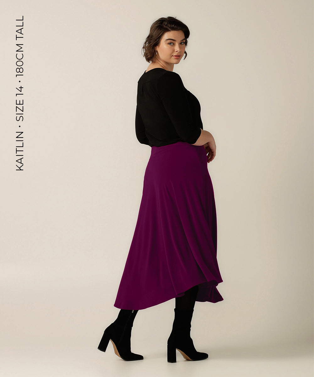 comfortable asymmetrical maxi skirt perfect for work or weekend and travel