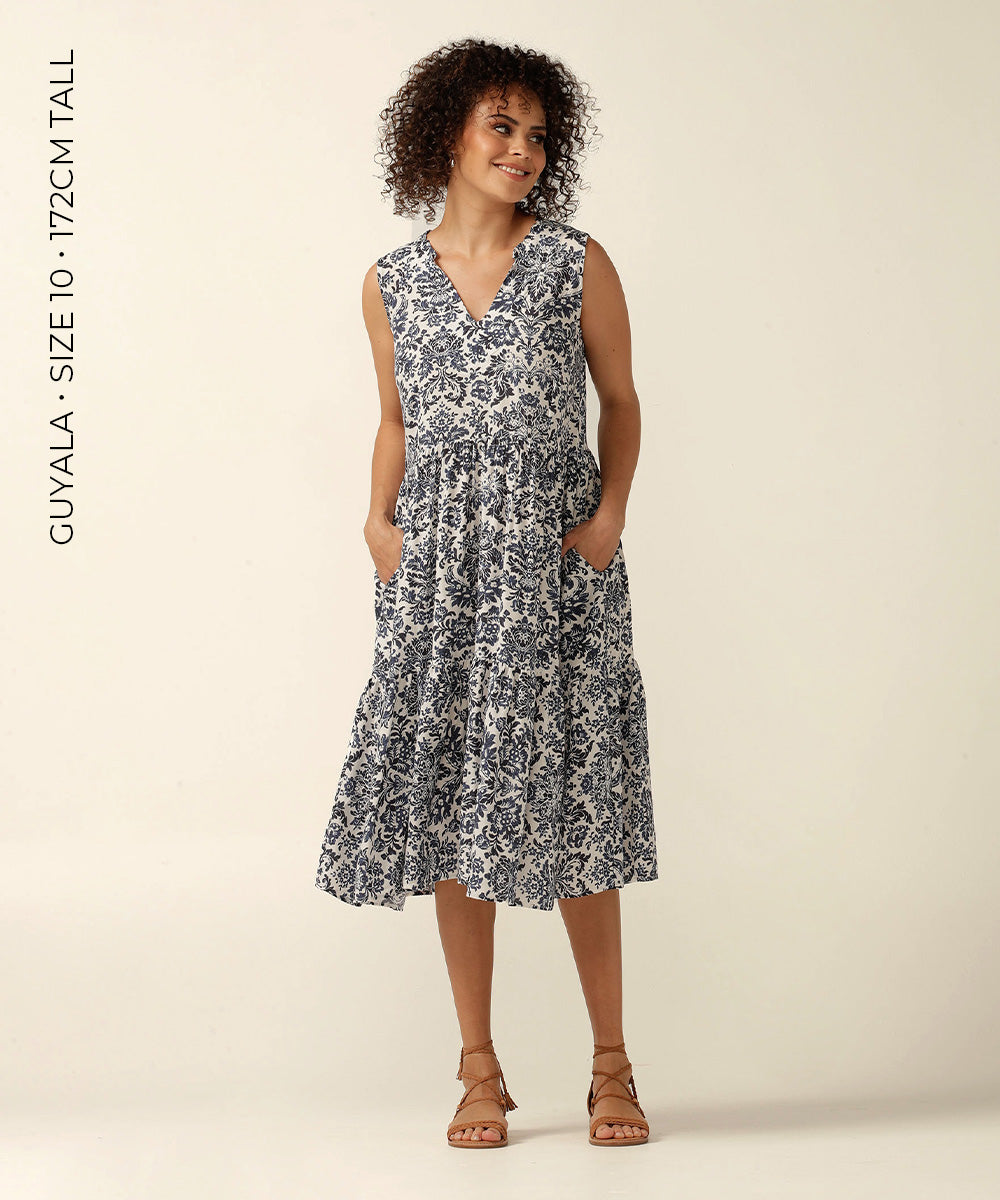 empire line sleeveless sun dress in breathable and natural, eco friendly fabric 