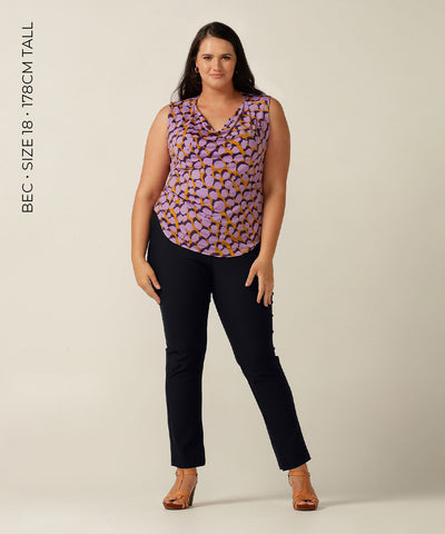 sleeveless top with soft cowl-neck