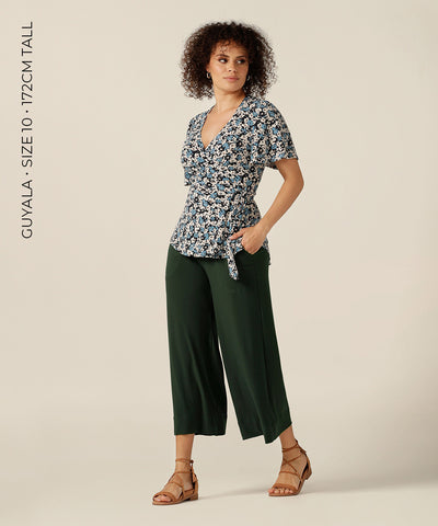 Wrap top with flutter sleeves and waist ties