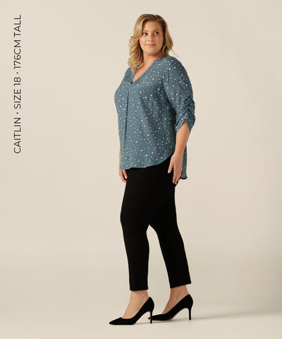top with 3/4 length sleeves with ruching detail