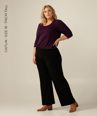 tailored top with round neckline and 3/4 length sleeves