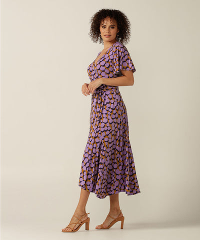 summer wrap dress with flutter sleeves and pockets