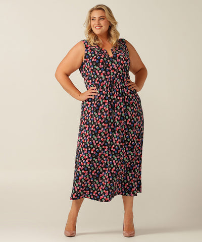 Flowing jersey maxi dress for summer wear, event dressing and barbeque party dress style. MAde in Australia for petite to plus size women.