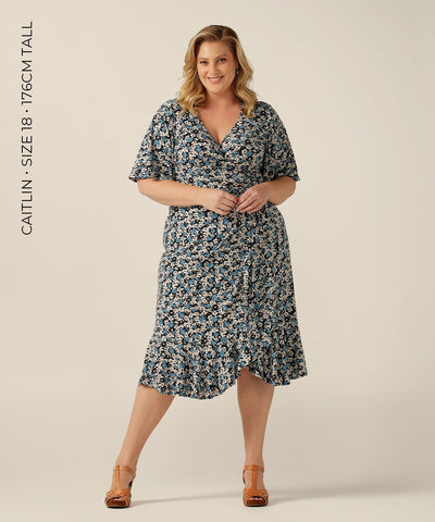 wrap dress with flutter sleeves and skirt ruffle