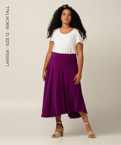 comfortable asymmetrical maxi skirt perfect for work or weekend and travel