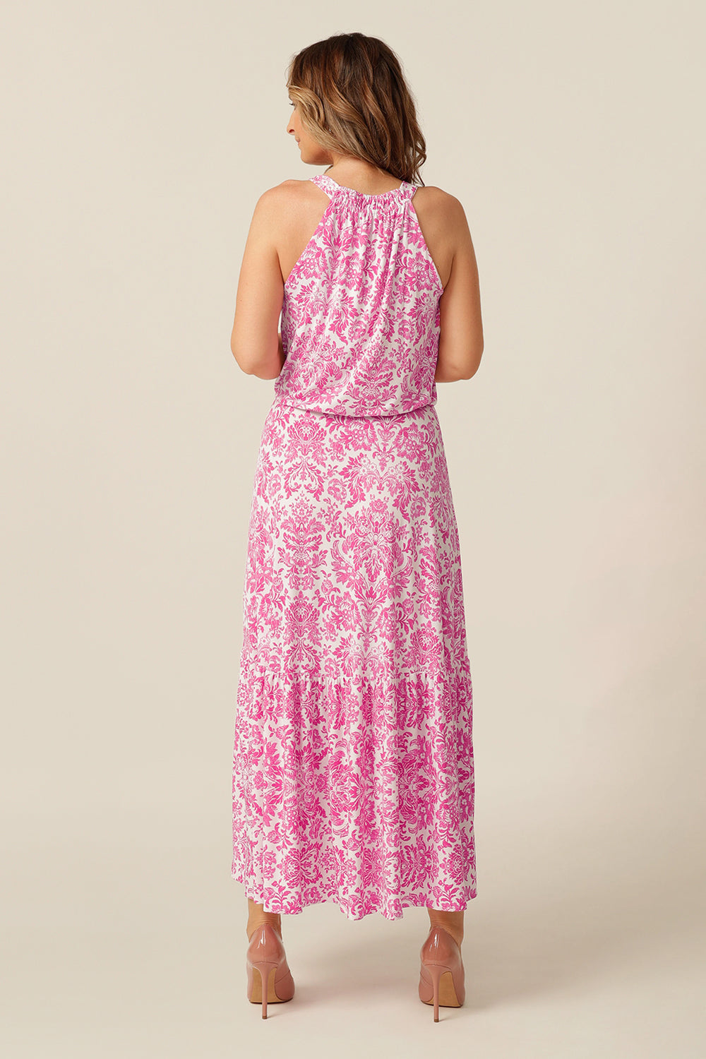dress maxi in white and pink australia