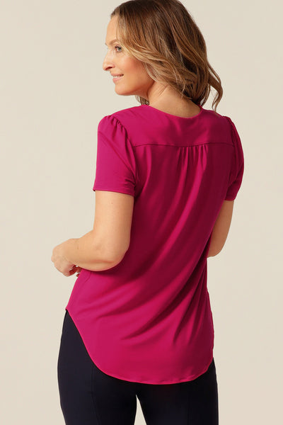 women's short sleeve top with V-neck. Made in Australia from eco-conscious, lightweight bamboo jersey, for petite to plus size women