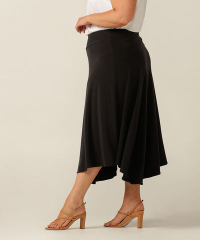a comfortable stretch jersey maxi skirt with asymmetric hem, the Germain Skirt is perfect for work or weekend and your travel wardrobe. Made in Australia in petite to plus sizes.