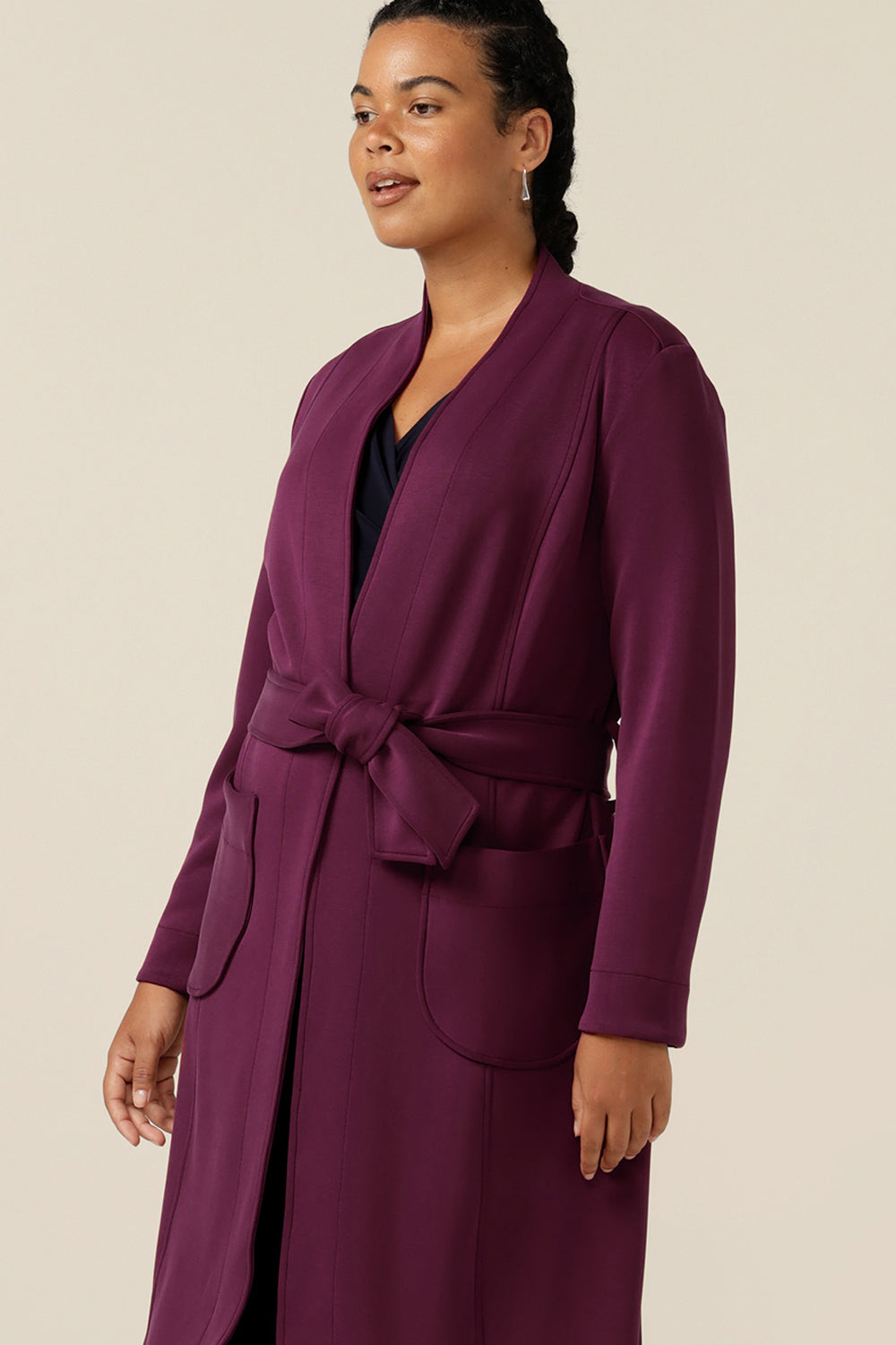Light-weight and comfortable, L&F's wine red, Modal trenchcoat brings stylish winter layering offers stylish winter layering for the Australian and New Zealand winters.