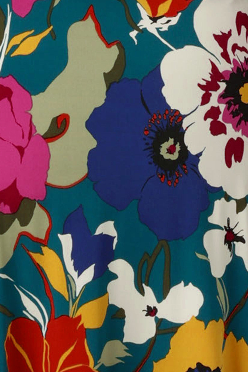 swatch of Australian and New Zealand fashion label L&F's, 'Medley' floral print dry touch jersey fabric used to make women's jersey wrap dresses and work wear tops.