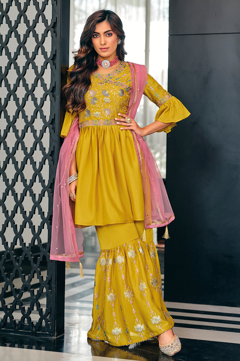 sharara suit with bell sleeves