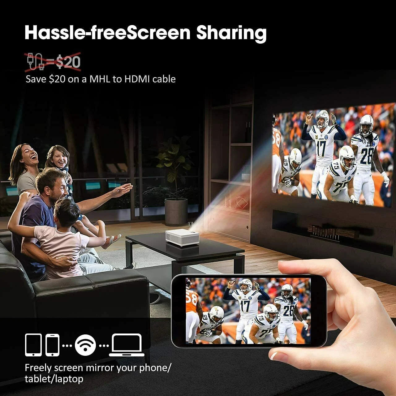 5000 Lumen Full HD Movie Video Projector Support 1920 x 1080P
