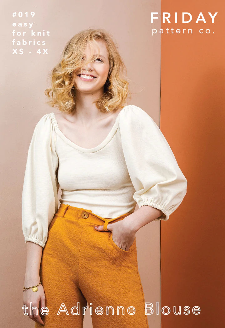 Friday Pattern Company Adrienne Blouse #019 Beginners Printed Sewing Pattern for Stretch Fabrics Size XS-4X
